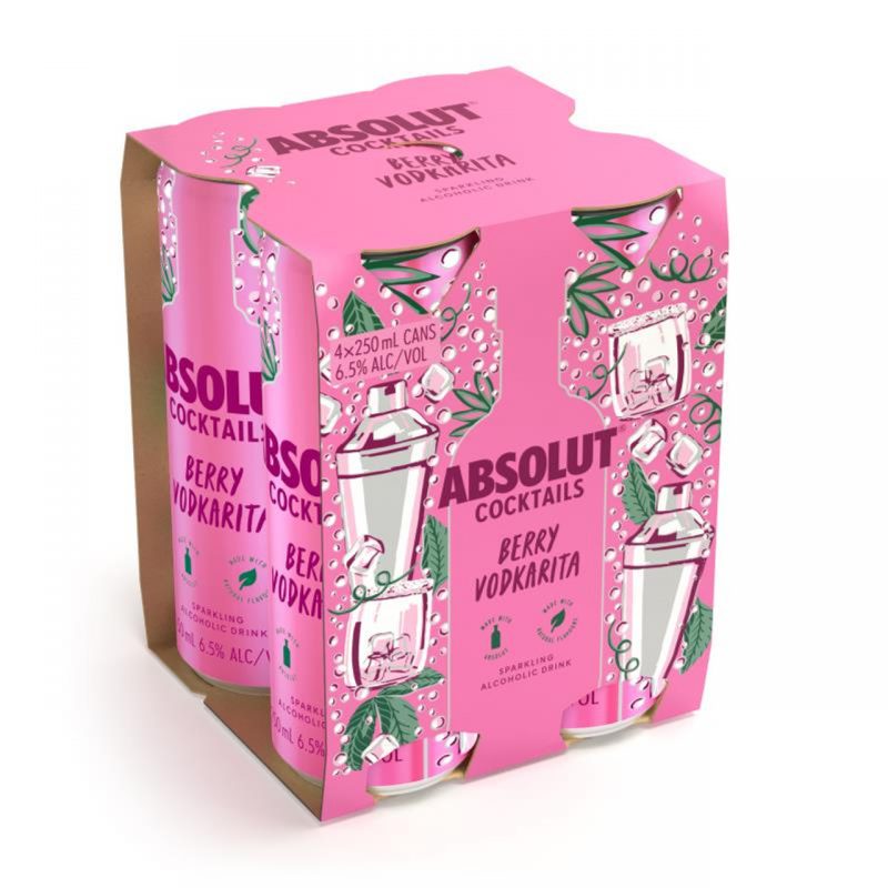 Absolut Cocktails Berry Vodkarita 6.5 250ml 4pk Cans Drinkland